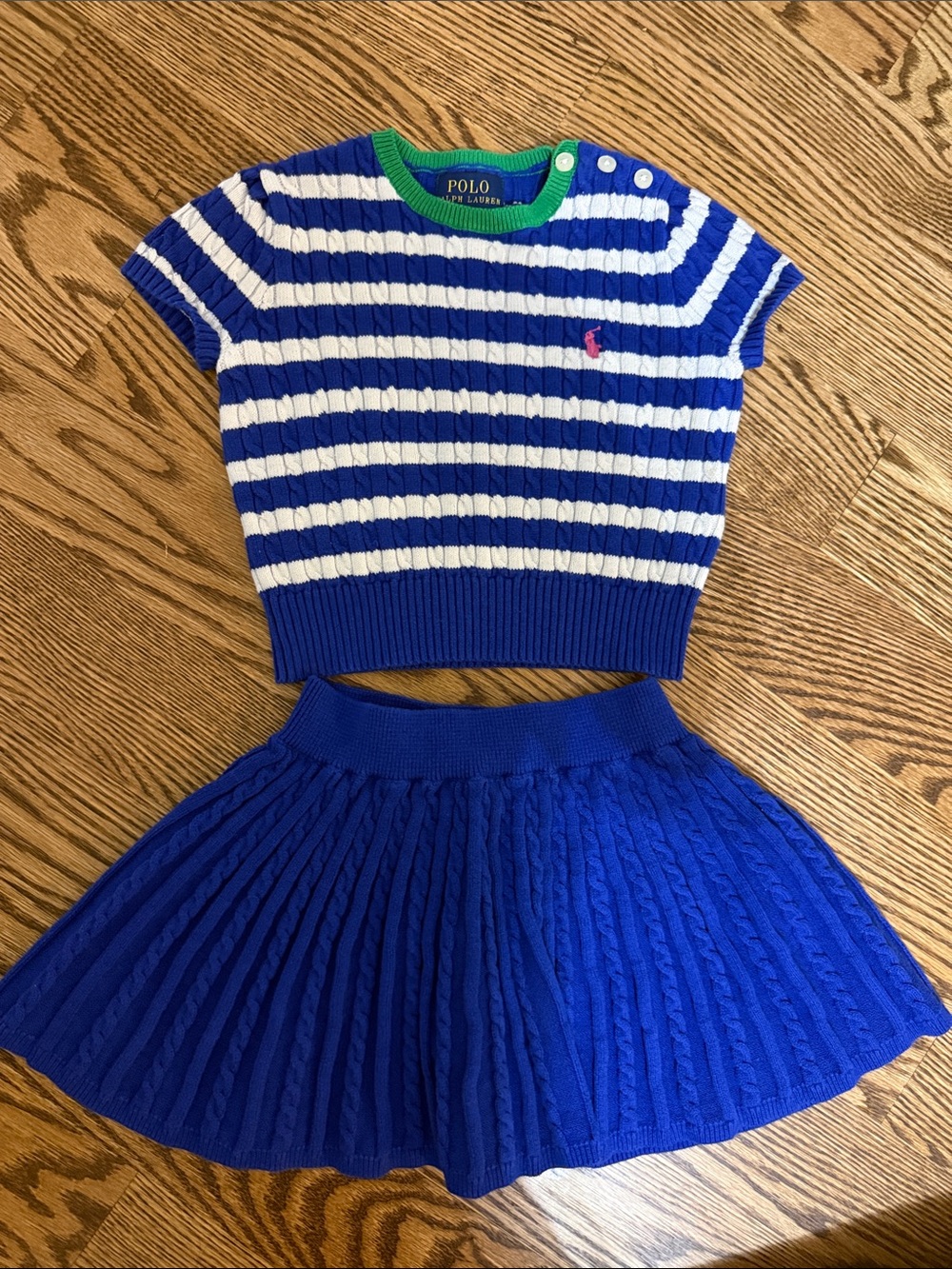 Polo by Ralph Lauren Blue & White Striped Knit Top with Blue Cable-Knit Skirt
